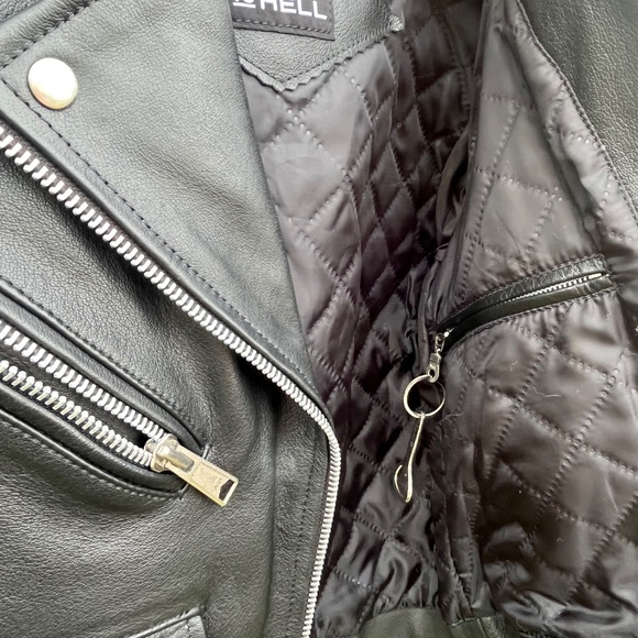 Straight To Hell Black Leather Moto Jacket Size L - Picture 7 of 12